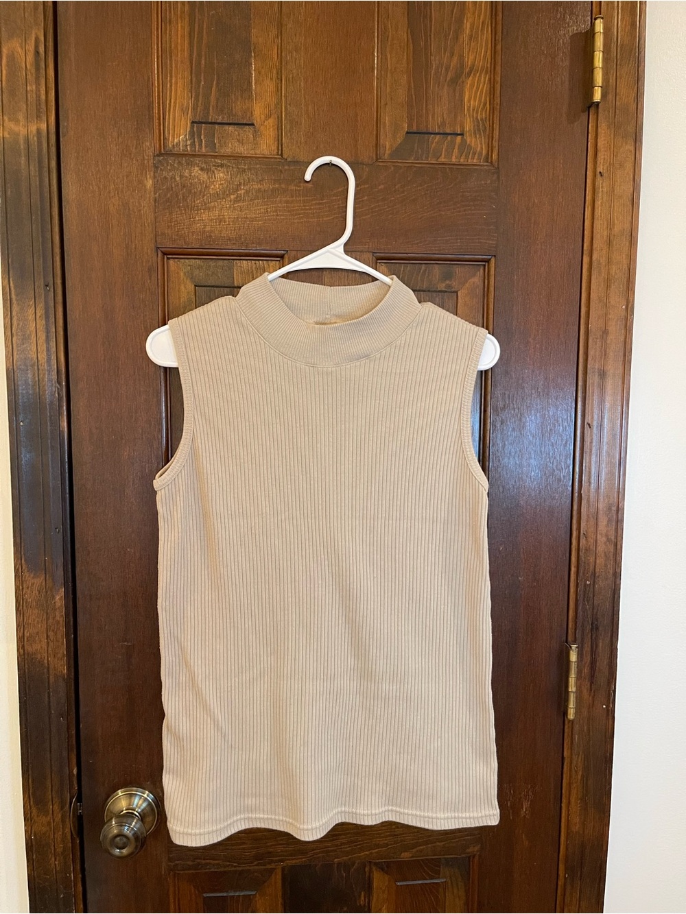 Vintage Venezia Ribbed Mock Neck Sleeveless Top Women’s 14/16 Beige Taupe